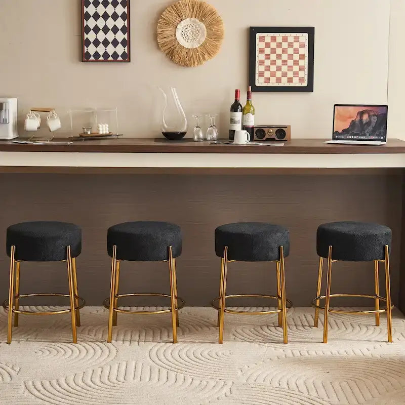 Black+Gold Modern Round Bar Stools, Set of 2