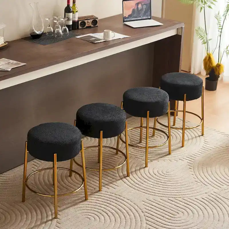 Black+Gold Modern Round Bar Stools, Set of 2