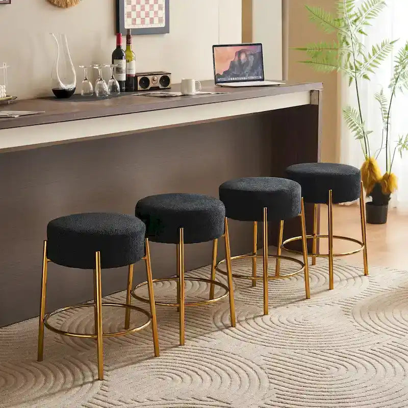 Black+Gold Modern Round Bar Stools, Set of 2
