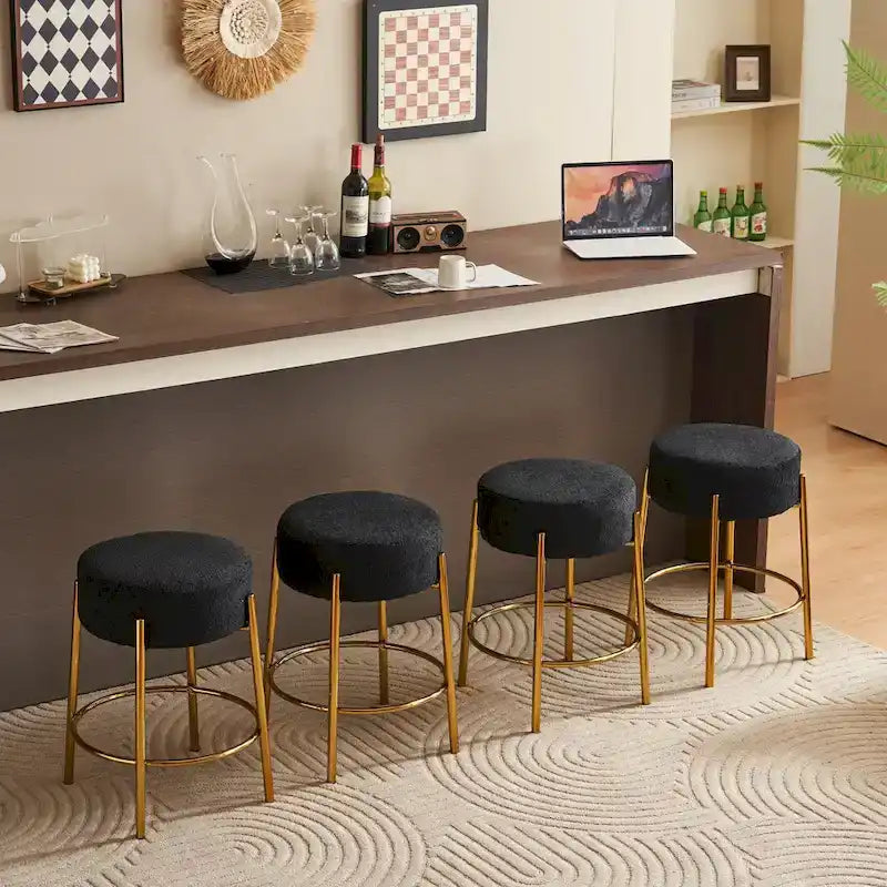 Black+Gold Modern Round Bar Stools, Set of 2