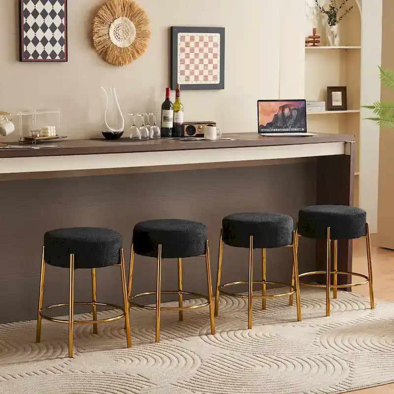 Black+Gold Modern Round Bar Stools, Set of 2