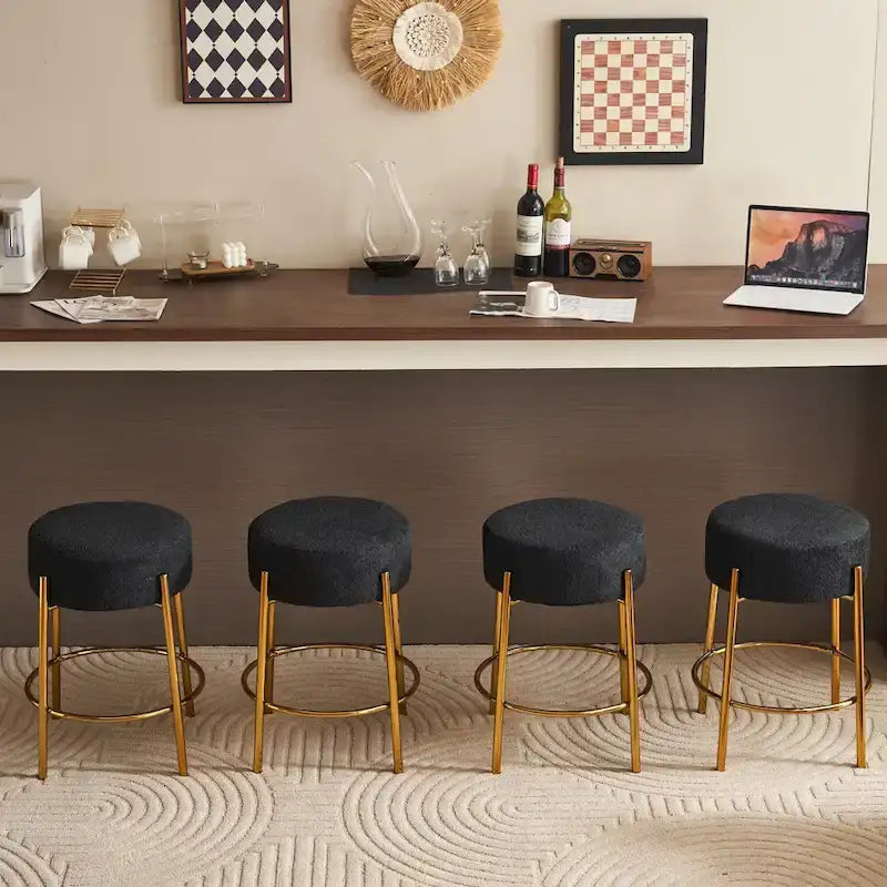 Black+Gold Modern Round Bar Stools, Set of 2