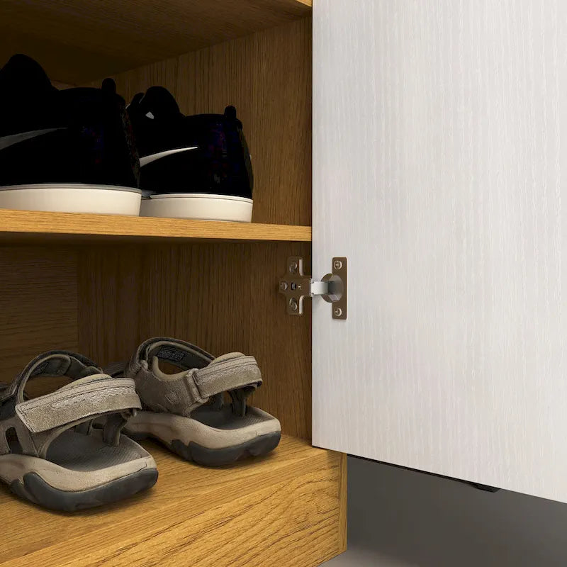Walnut / Natural 4-Tier Shoe Cabinet with Drawer & 2 Doors – Adjustable Shelves, Fits 2–4 People