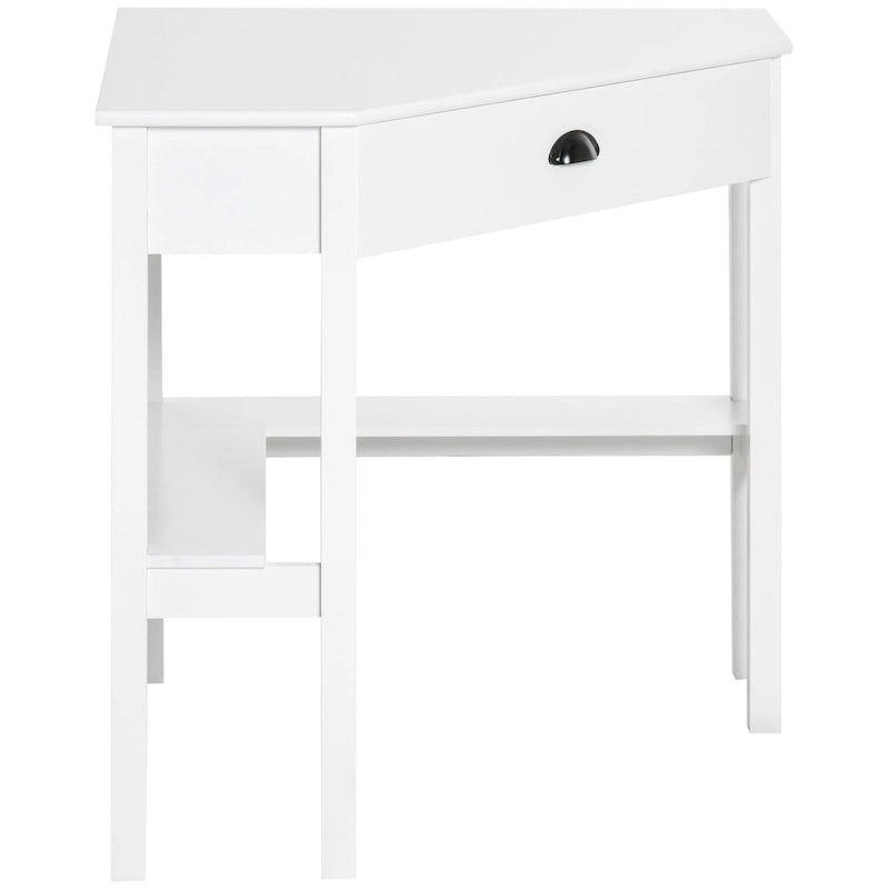 White Corner Desk with Drawer & Shelves, Single