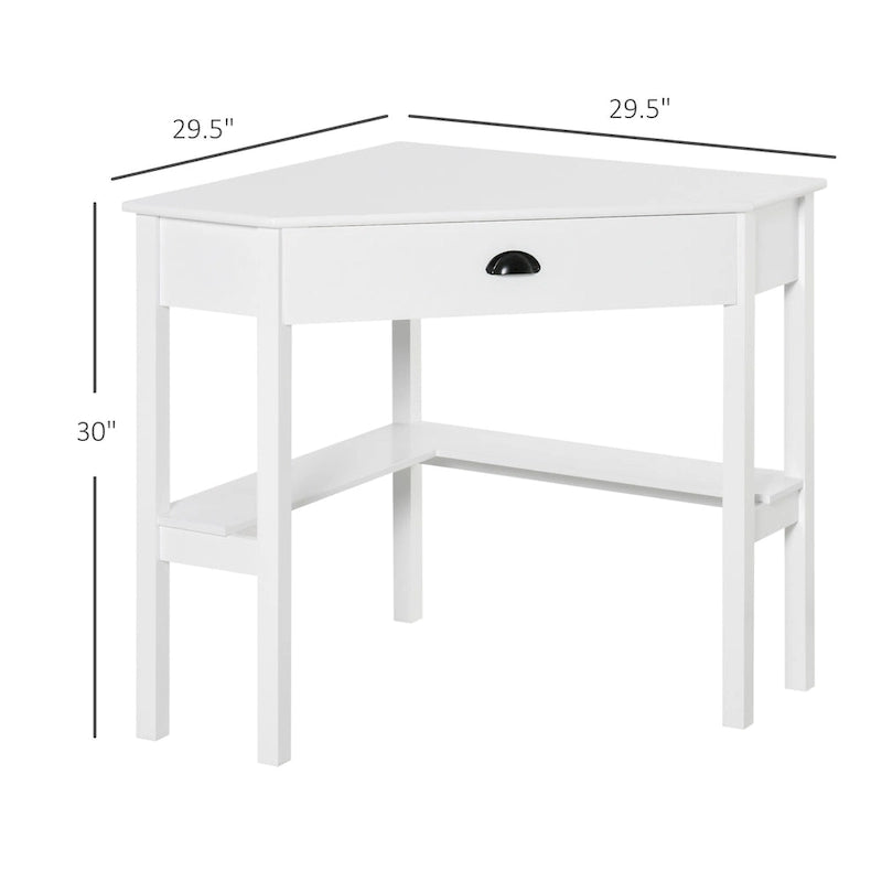 White Corner Desk with Drawer & Shelves, Single