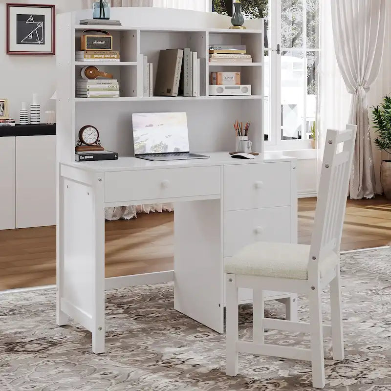 White / Espresso | Retro Writing Desk & Chair Set | 1-Person