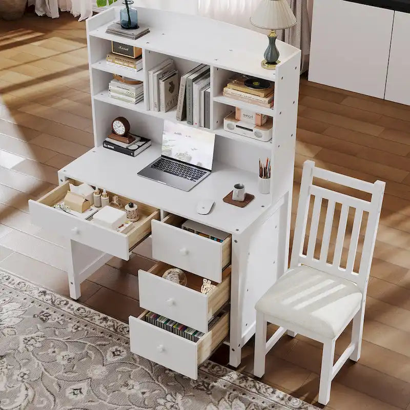 White / Espresso | Retro Writing Desk & Chair Set | 1-Person
