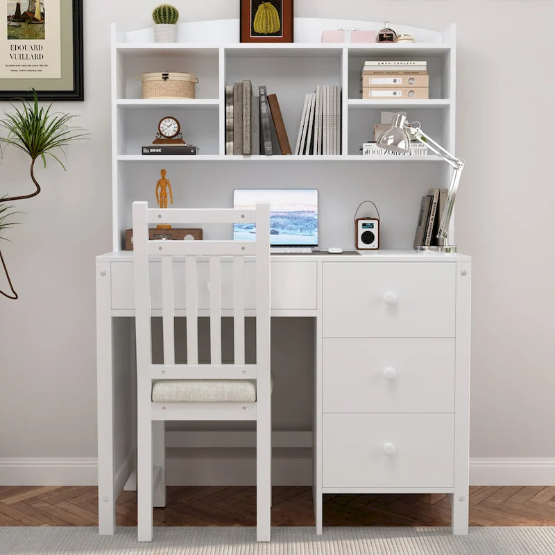 White / Espresso | Retro Writing Desk & Chair Set | 1-Person