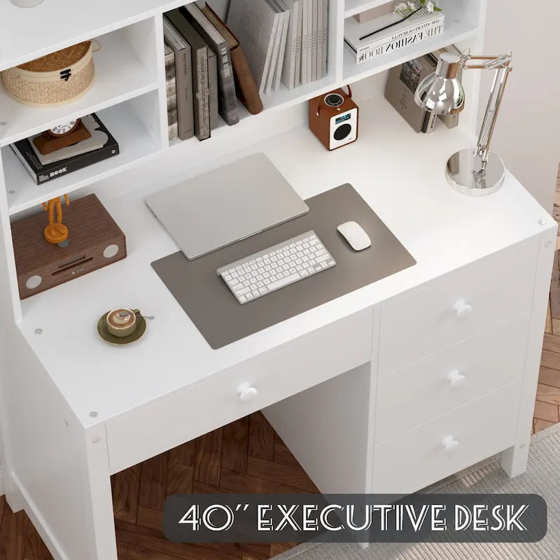 White / Espresso | Retro Writing Desk & Chair Set | 1-Person