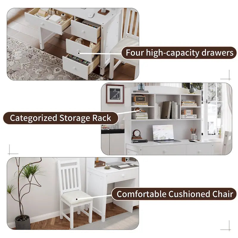 White / Espresso | Retro Writing Desk & Chair Set | 1-Person