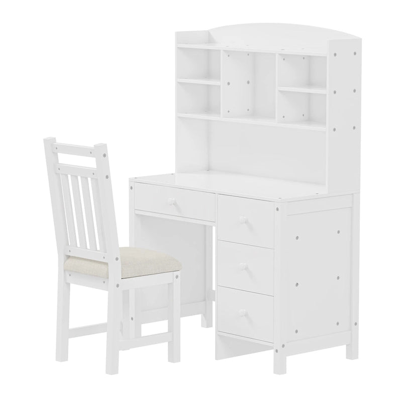 White / Espresso | Retro Writing Desk & Chair Set | 1-Person