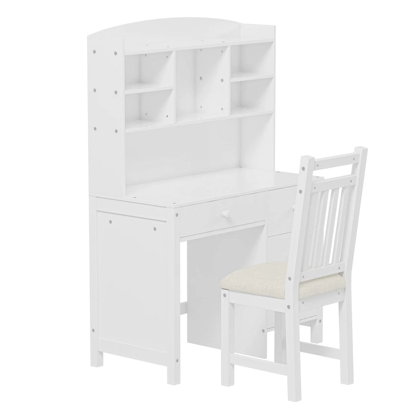 White / Espresso | Retro Writing Desk & Chair Set | 1-Person