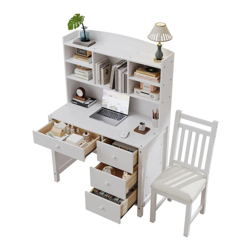 White / Espresso | Retro Writing Desk & Chair Set | 1-Person