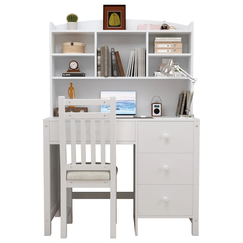 White / Espresso | Retro Writing Desk & Chair Set | 1-Person