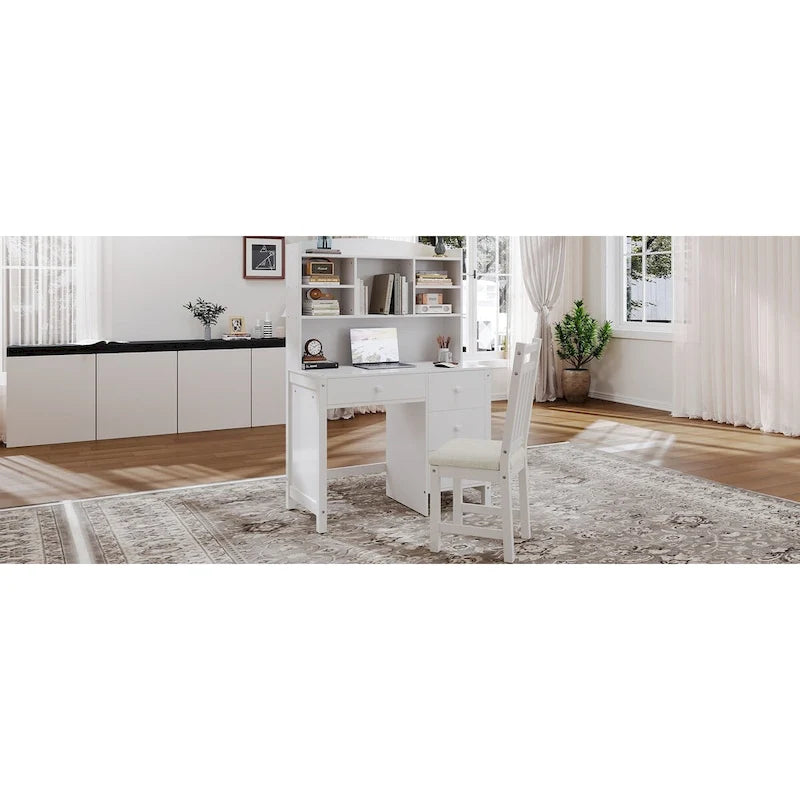 White / Espresso | Retro Writing Desk & Chair Set | 1-Person