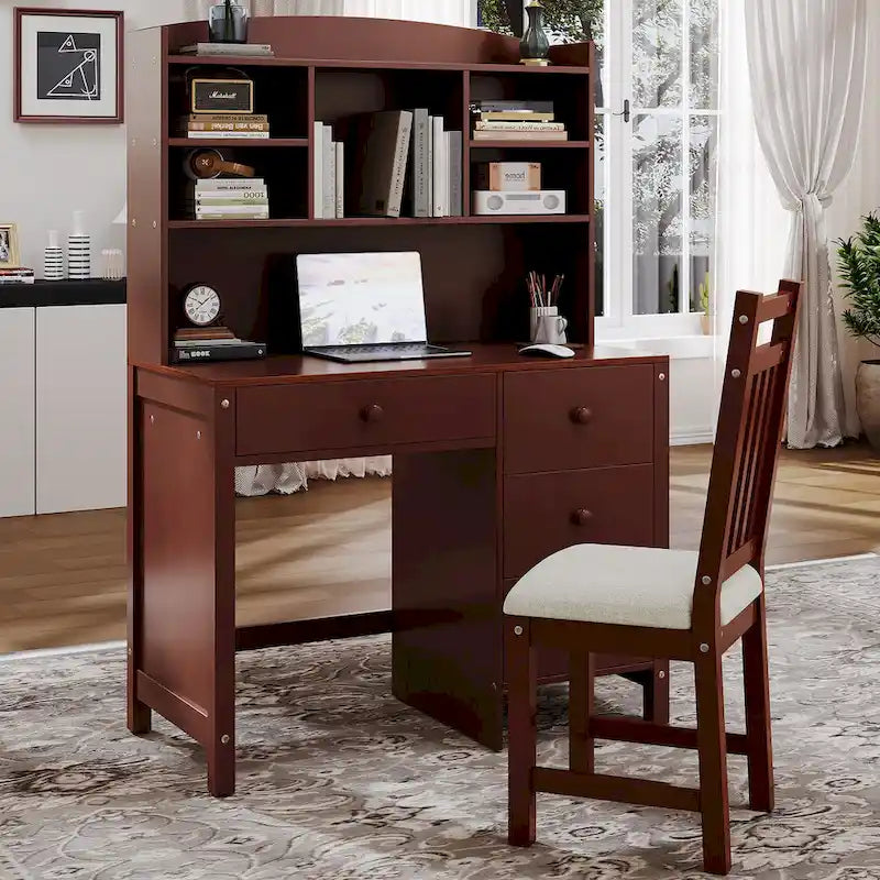 White / Espresso | Retro Writing Desk & Chair Set | 1-Person