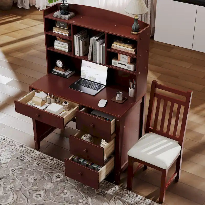 White / Espresso | Retro Writing Desk & Chair Set | 1-Person