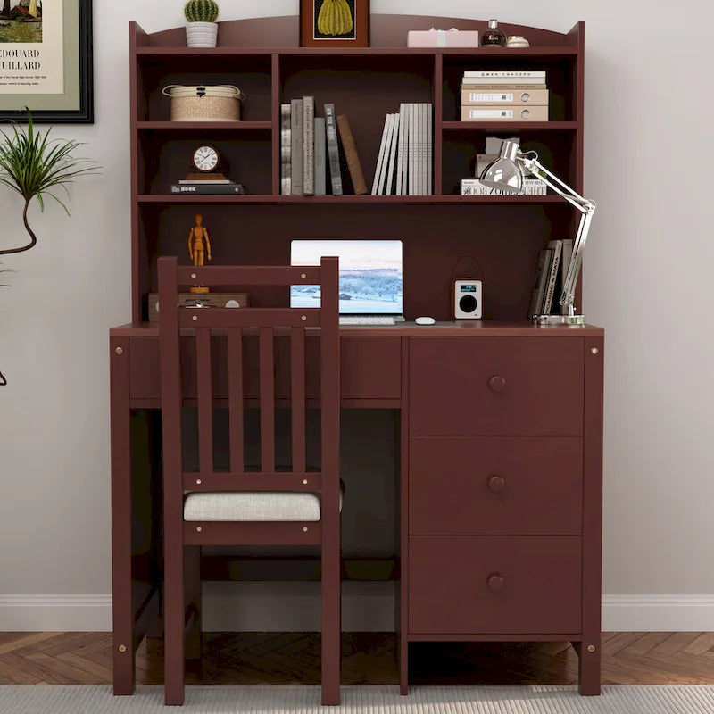 White / Espresso | Retro Writing Desk & Chair Set | 1-Person