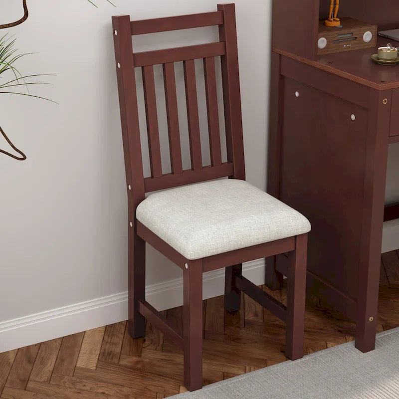 White / Espresso | Retro Writing Desk & Chair Set | 1-Person