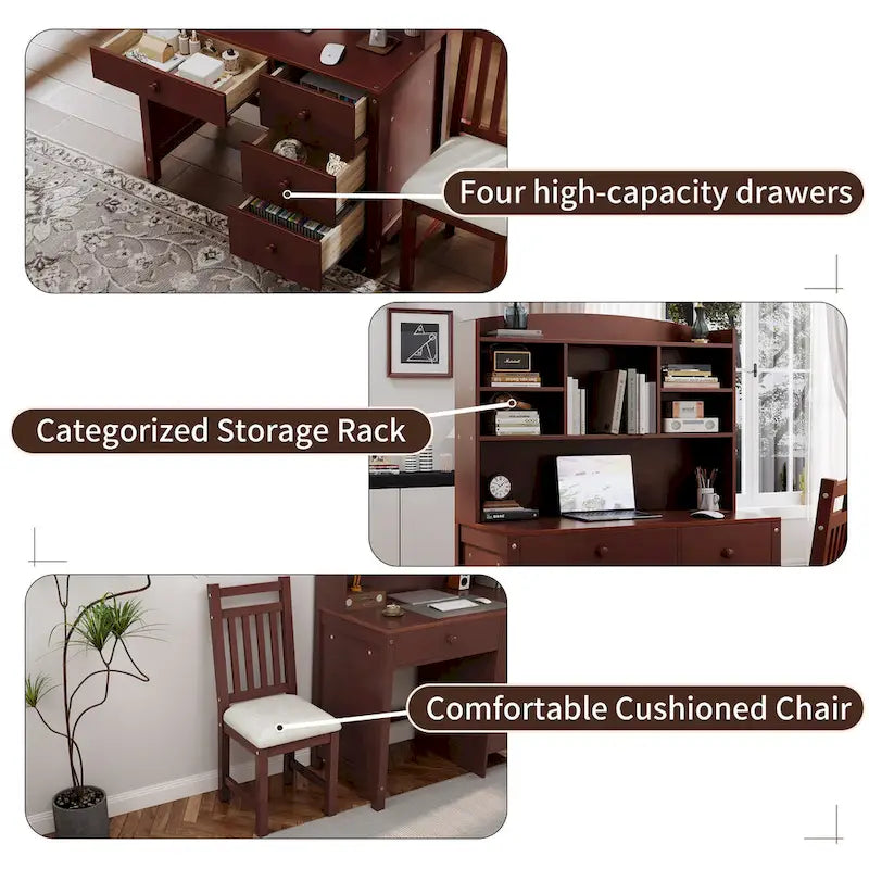 White / Espresso | Retro Writing Desk & Chair Set | 1-Person