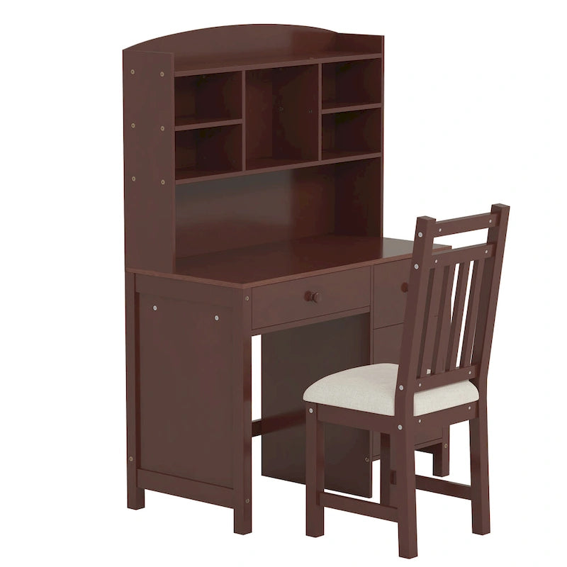 White / Espresso | Retro Writing Desk & Chair Set | 1-Person