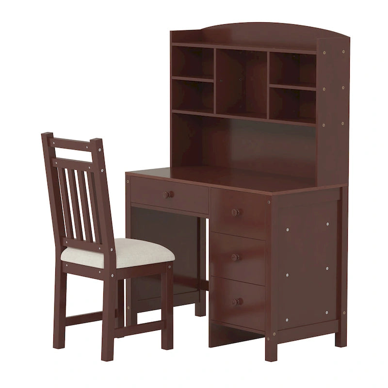 White / Espresso | Retro Writing Desk & Chair Set | 1-Person
