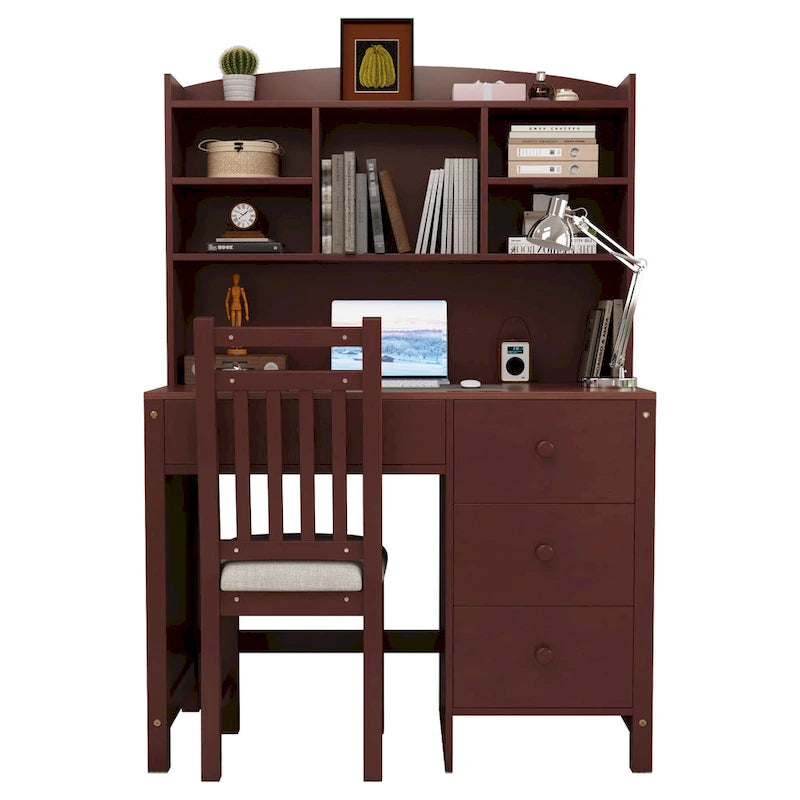 White / Espresso | Retro Writing Desk & Chair Set | 1-Person