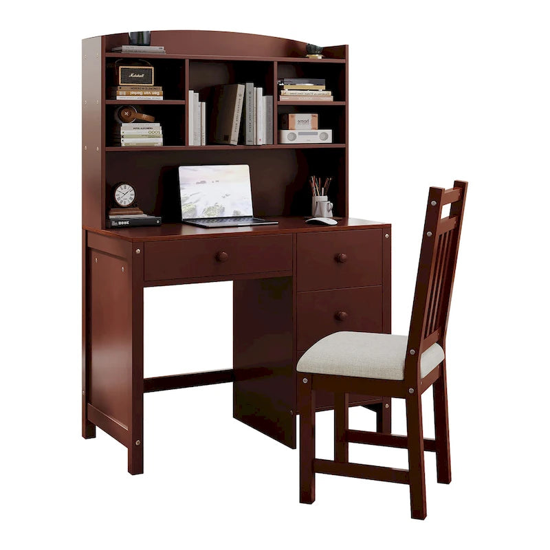 White / Espresso | Retro Writing Desk & Chair Set | 1-Person