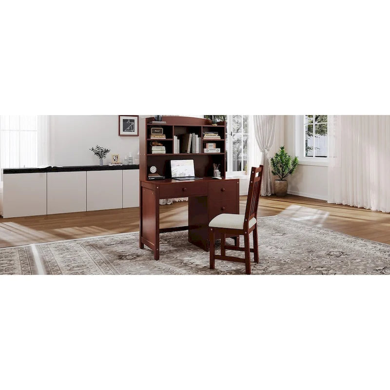 White / Espresso | Retro Writing Desk & Chair Set | 1-Person