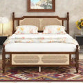 Walnut Queen Platform Bed – Rattan Headboard & Footboard, For 2