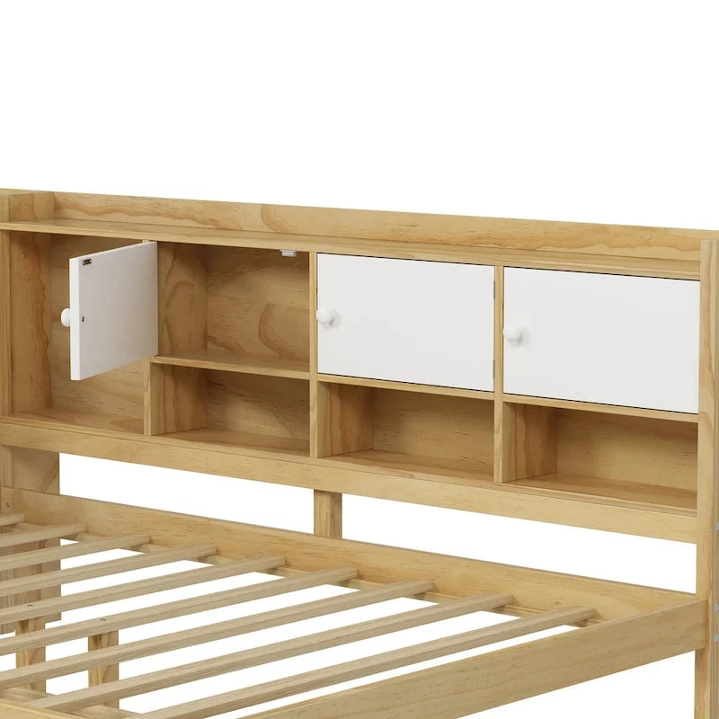 Natural/White & White L-Shaped Daybed with Desk & Storage – Full, Single
