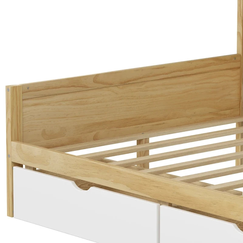 Natural/White & White L-Shaped Daybed with Desk & Storage – Full, Single