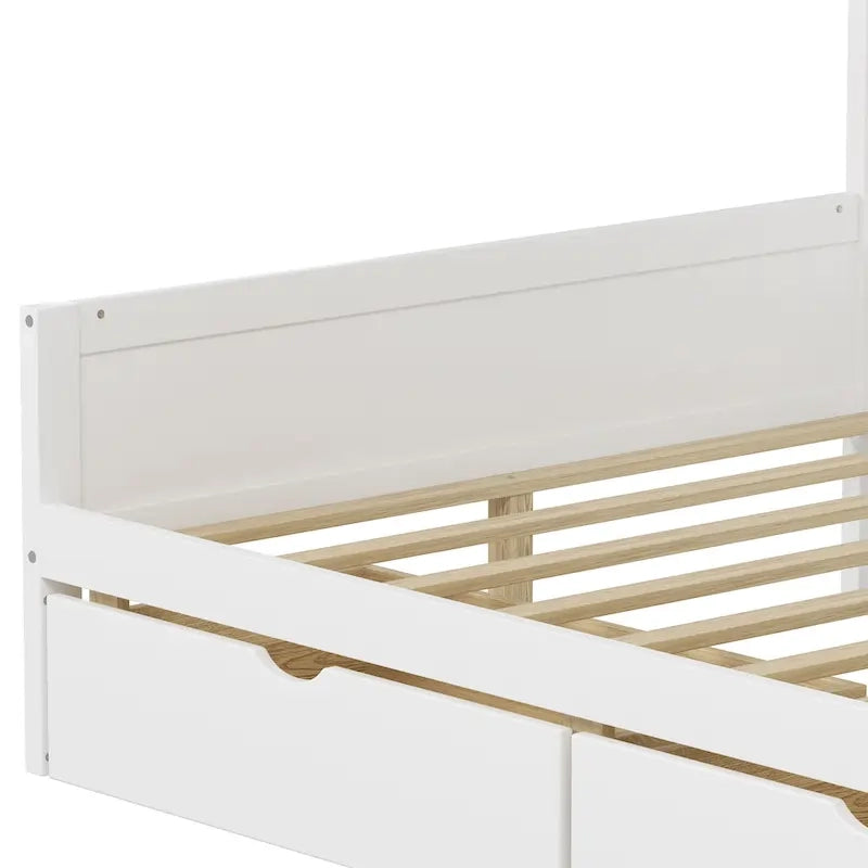 Natural/White & White L-Shaped Daybed with Desk & Storage – Full, Single