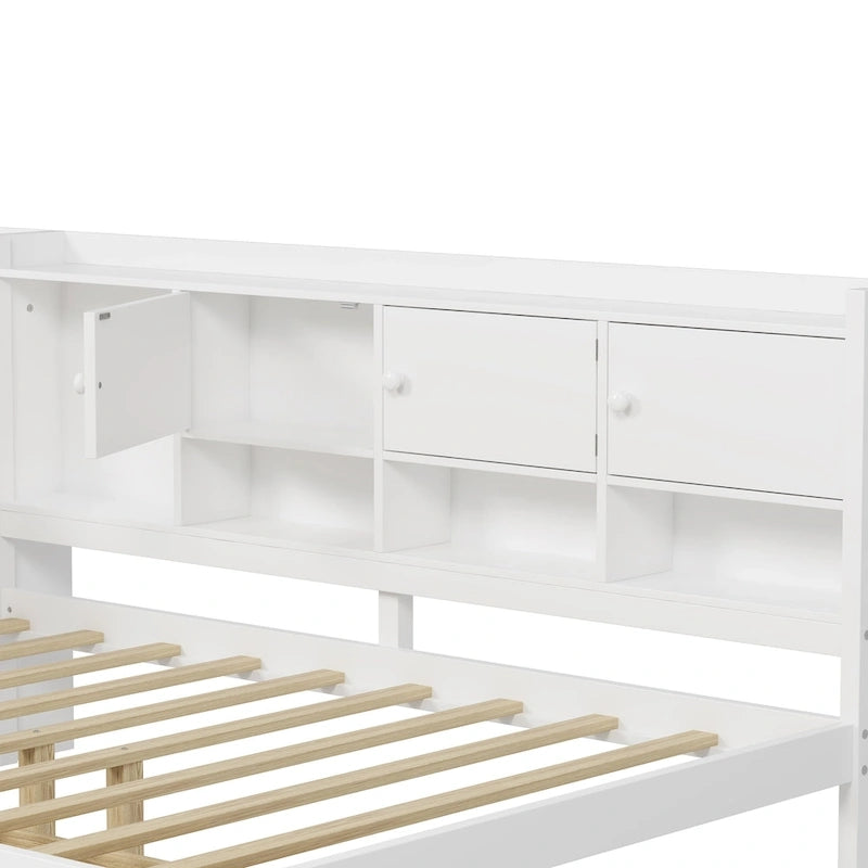 Natural/White & White L-Shaped Daybed with Desk & Storage – Full, Single