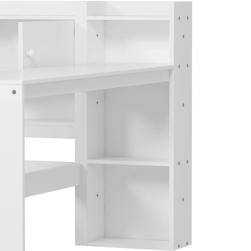 Natural/White & White L-Shaped Daybed with Desk & Storage – Full, Single