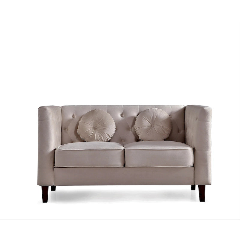Velvet Chesterfield Loveseat with Wood Legs – 2-Seater