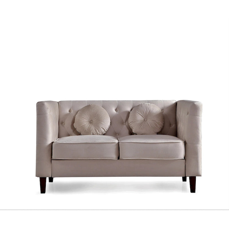 Velvet Chesterfield Loveseat with Wood Legs – 2-Seater