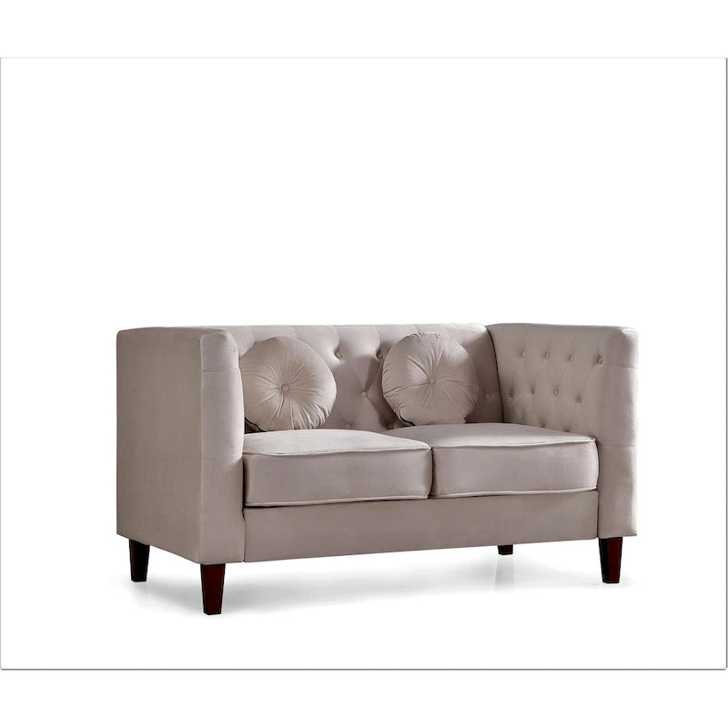 Velvet Chesterfield Loveseat with Wood Legs – 2-Seater