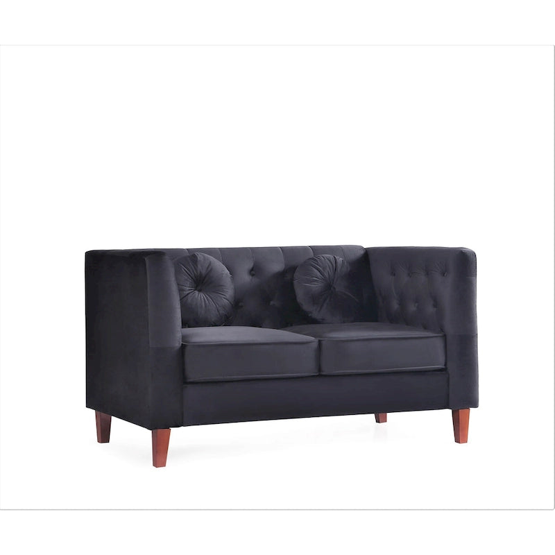 Velvet Chesterfield Loveseat with Wood Legs – 2-Seater