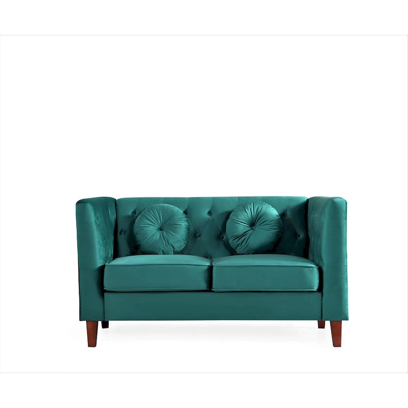 Velvet Chesterfield Loveseat with Wood Legs – 2-Seater