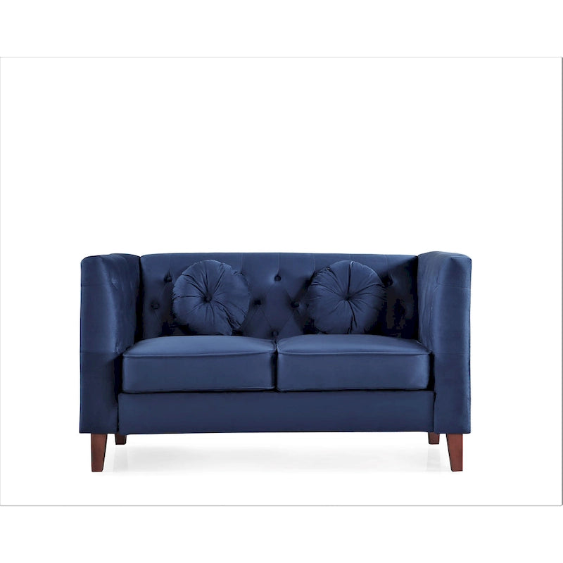 Velvet Chesterfield Loveseat with Wood Legs – 2-Seater