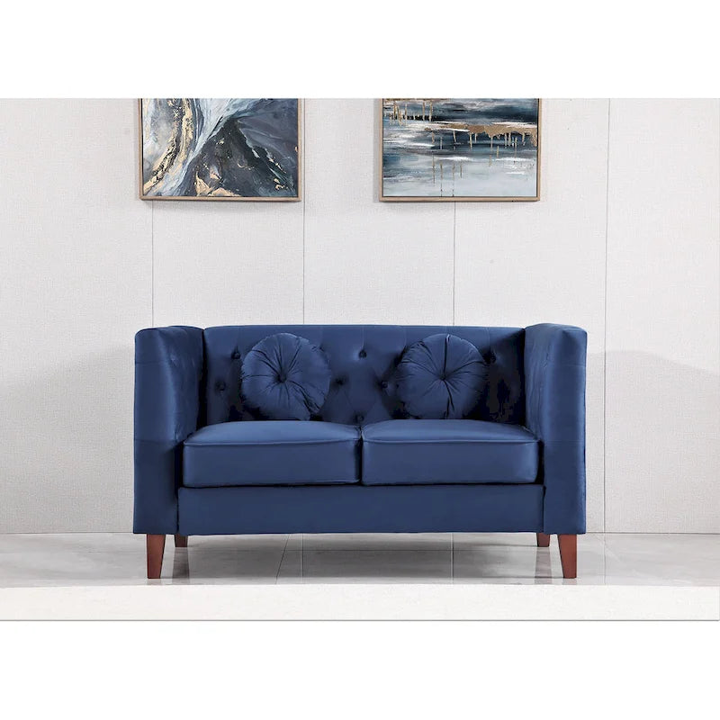 Velvet Chesterfield Loveseat with Wood Legs – 2-Seater