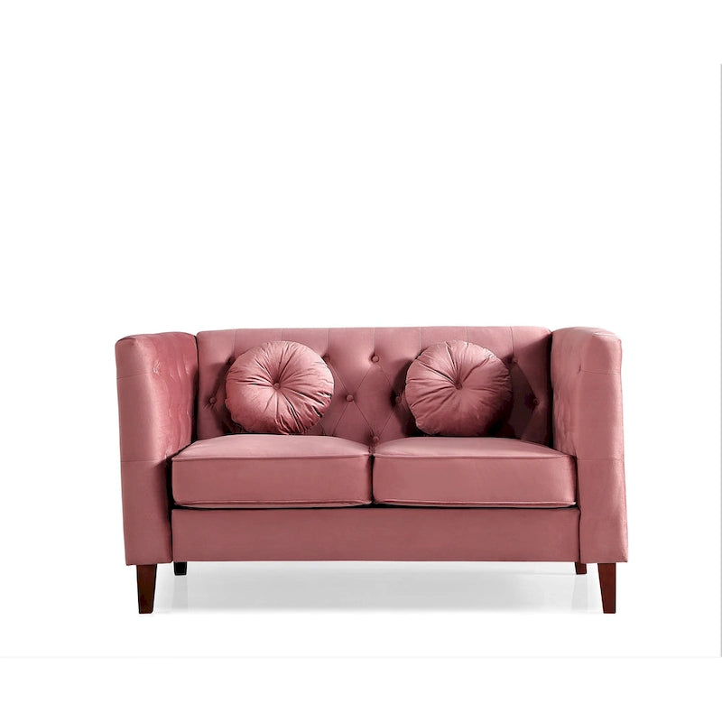 Velvet Chesterfield Loveseat with Wood Legs – 2-Seater