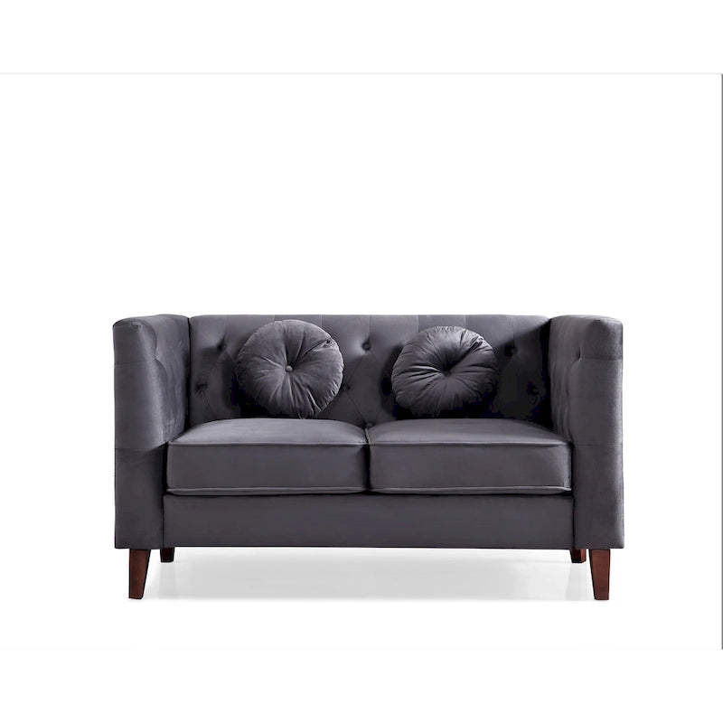 Velvet Chesterfield Loveseat with Wood Legs – 2-Seater