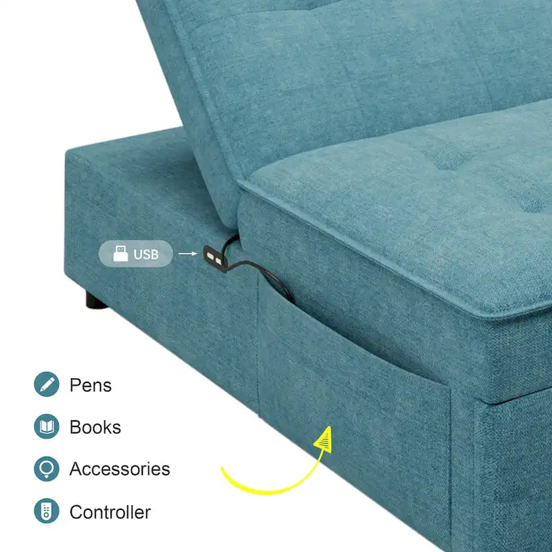 Dark Blue / White / Teal Linen 4-in-1 Convertible Sofa Bed – 3-Seater