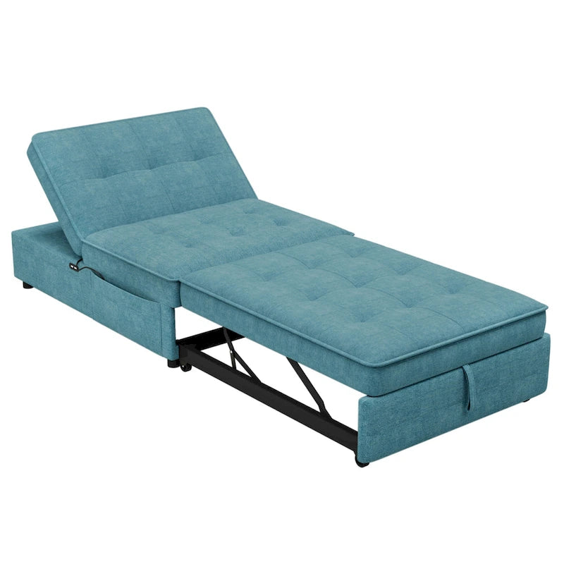 Dark Blue / White / Teal Linen 4-in-1 Convertible Sofa Bed – 3-Seater