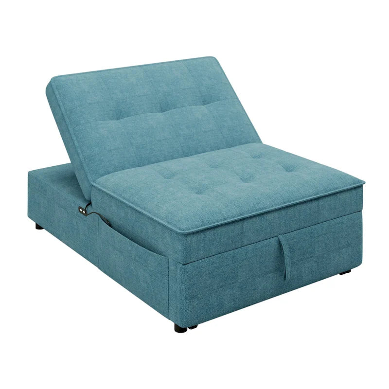 Dark Blue / White / Teal Linen 4-in-1 Convertible Sofa Bed – 3-Seater