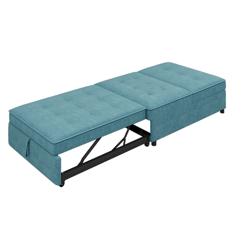 Dark Blue / White / Teal Linen 4-in-1 Convertible Sofa Bed – 3-Seater