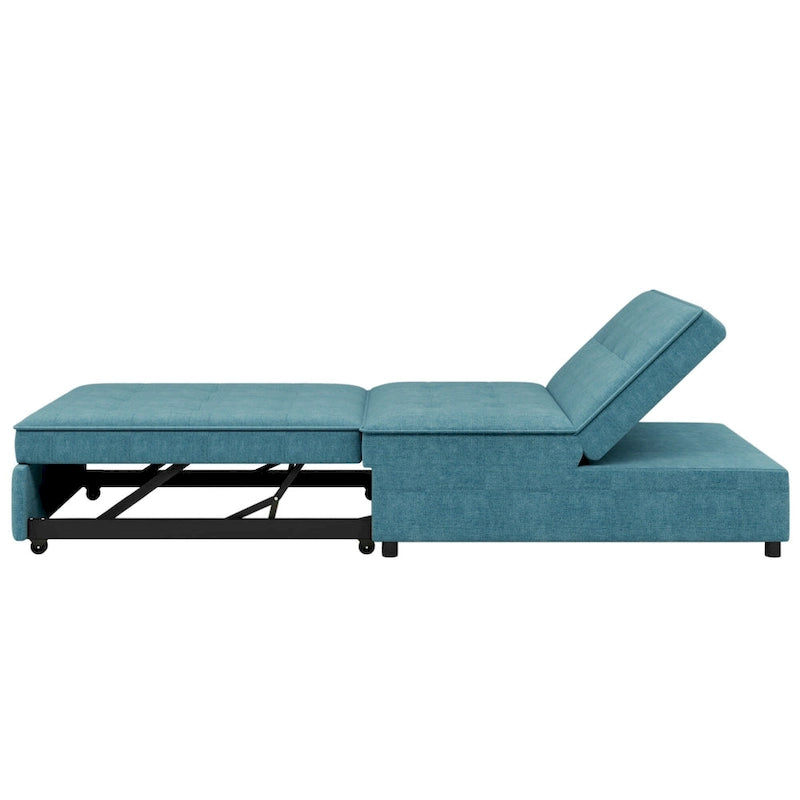 Dark Blue / White / Teal Linen 4-in-1 Convertible Sofa Bed – 3-Seater