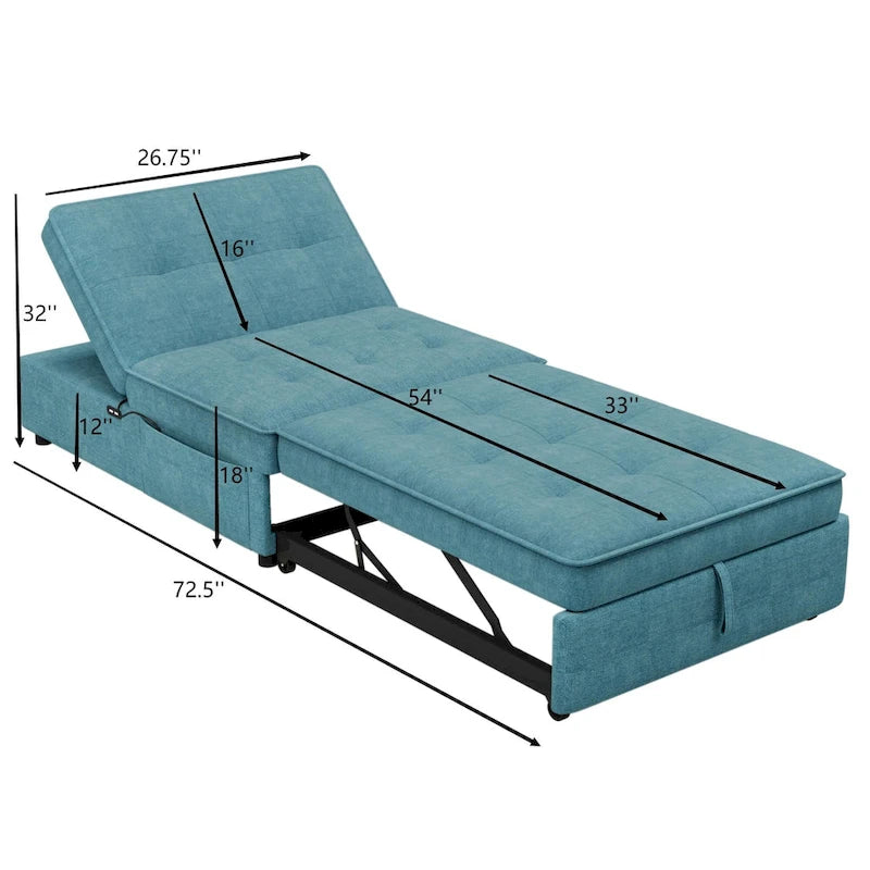 Dark Blue / White / Teal Linen 4-in-1 Convertible Sofa Bed – 3-Seater